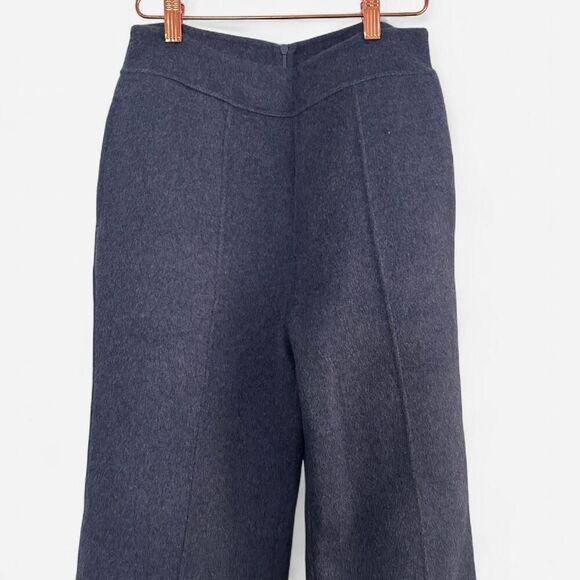 Wool-Style Chic Light Navy Flared Pants – Wide Leg Tailored Trousers small NEW - Picture 5 of 7